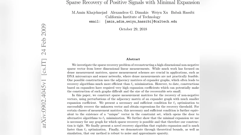 Sparse Recovery of Positive Signals with Minimal Expansion