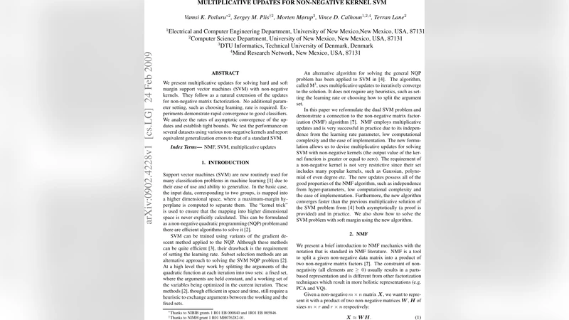 Multiplicative updates For Non-Negative Kernel SVM