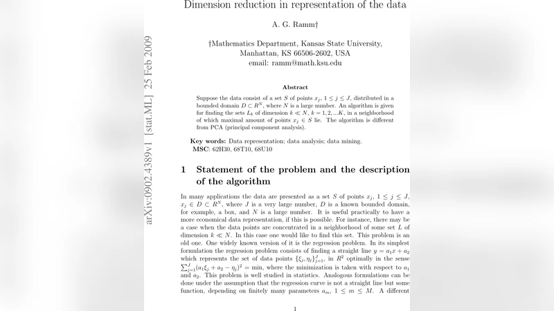 Dimension reduction in representation of the data