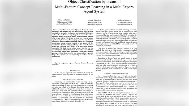 Object Classification by means of Multi-Feature Concept Learning in a   Multi Expert-Agent System