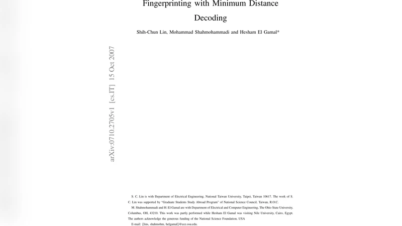 Fingerprinting with Minimum Distance Decoding