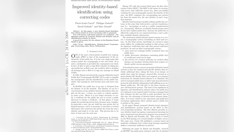 Improved identity-based identification using correcting codes