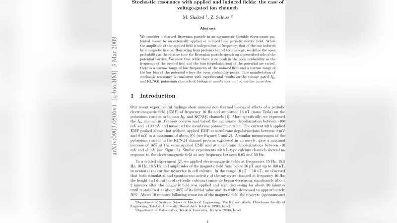 Stochastic resonance with applied and induced fields: the case of   voltage-gated ion channels