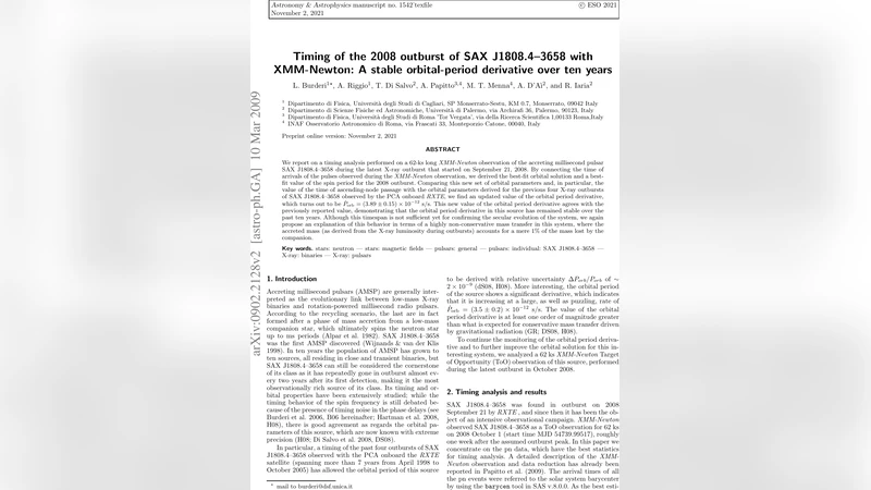 Timing of the 2008 Outburst of SAX J1808.4-3658 with XMM-Newton: A   Stable Orbital Period Derivative over Ten Years