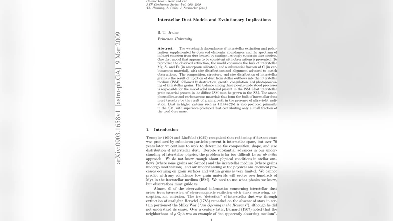 Interstellar Dust Models and Evolutionary Implications