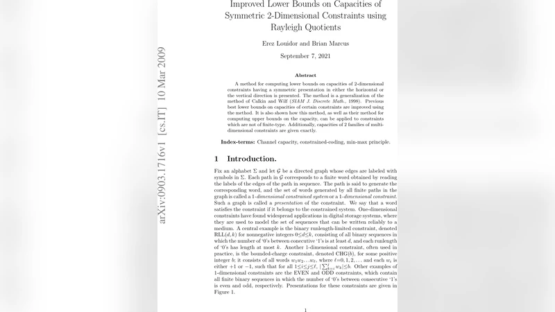 Improved Lower Bounds on Capacities of Symmetric 2-Dimensional   Constraints using Rayleigh Quotients