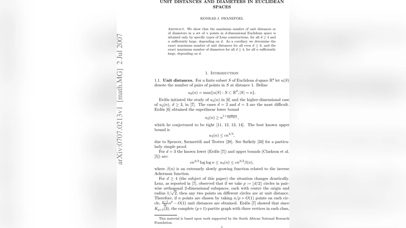 Unit distances and diameters in Euclidean spaces