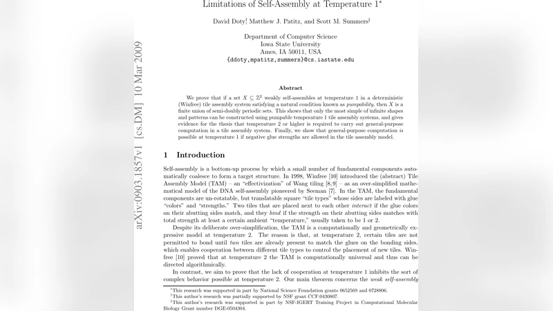 Limitations of Self-Assembly at Temperature 1