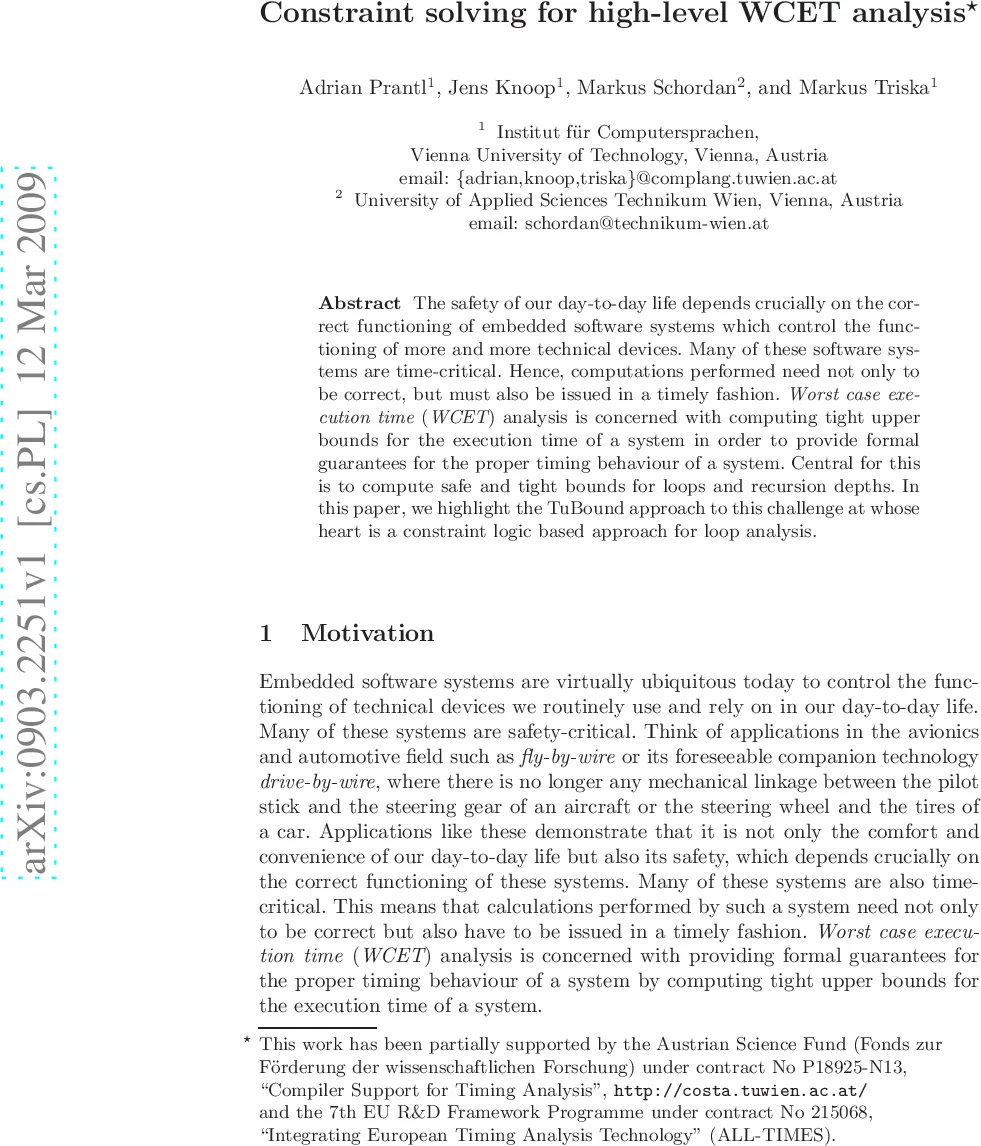 Constraint solving for high-level WCET analysis