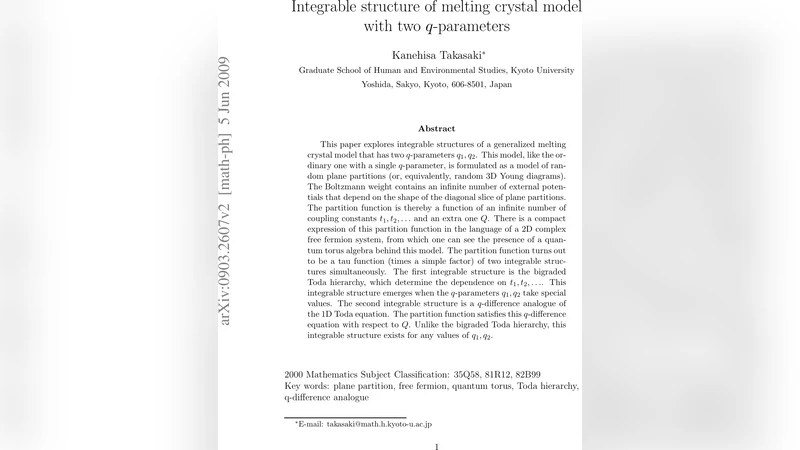 Integrable structure of melting crystal model with two q-parameters