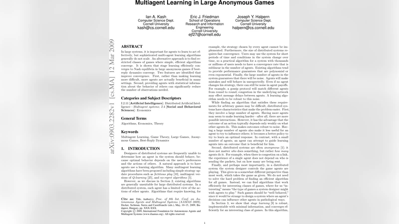 Multiagent Learning in Large Anonymous Games
