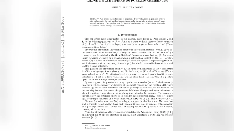 Valuations and Metrics on Partially Ordered Sets