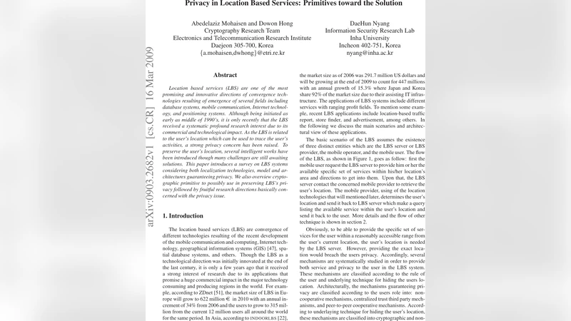 Privacy in Location Based Services: Primitives Toward the Solution