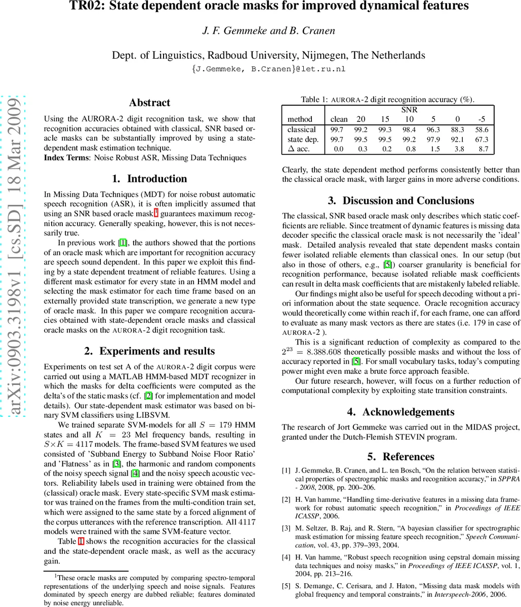 TR02: State dependent oracle masks for improved dynamical features