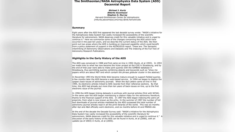 The Smithsonian/NASA Astrophysics Data System (ADS) Decennial Report