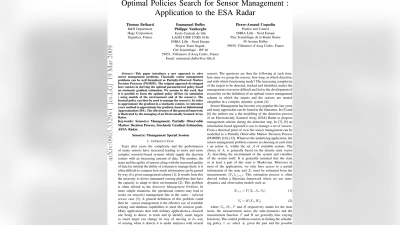 Optimal Policies Search for Sensor Management