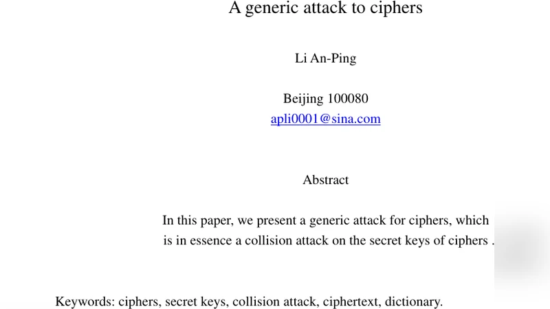 A generic attack to ciphers