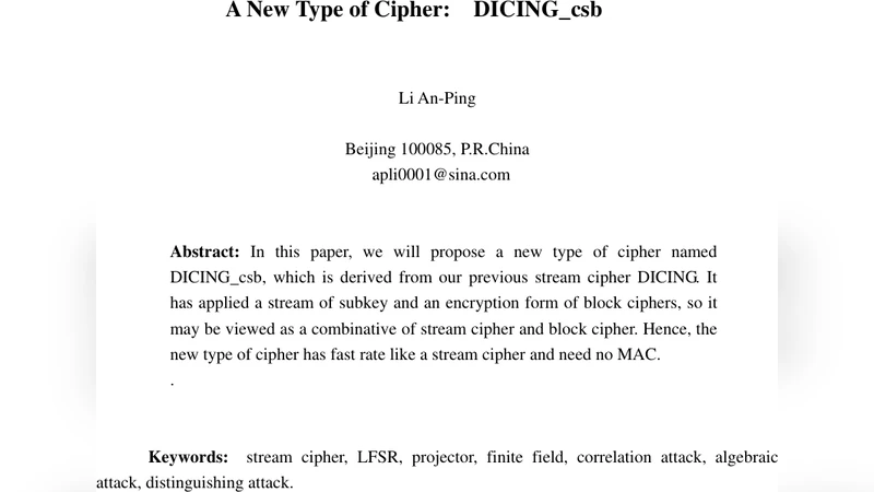 A New Type of Cipher: DICING_csb