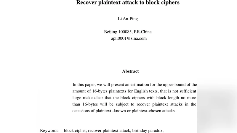 Recover plaintext attack to block ciphers