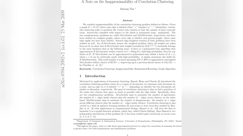 A Note on the Inapproximability of Correlation Clustering