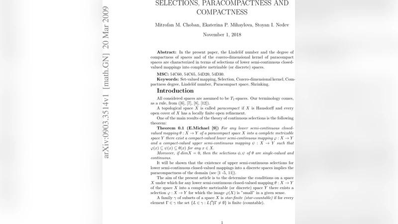 Selections, Paracompactness and Compactness