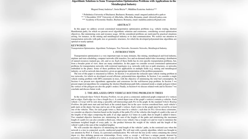Algorithmic Solutions to Some Transportation Optimization Problems with   Applications in the Metallurgical Industry