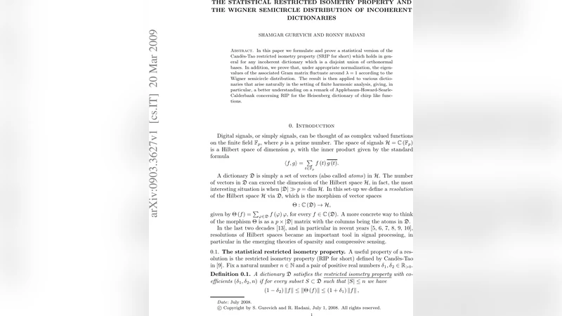 Statistical RIP and Semi-Circle Distribution of Incoherent Dictionaries