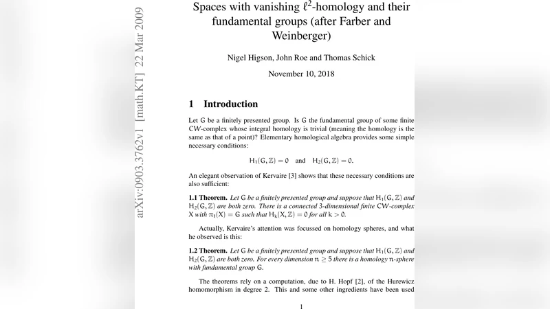 Spaces with vanishing $lsp 2$-homology and their fundamental groups   (after Farber and Weinberger)