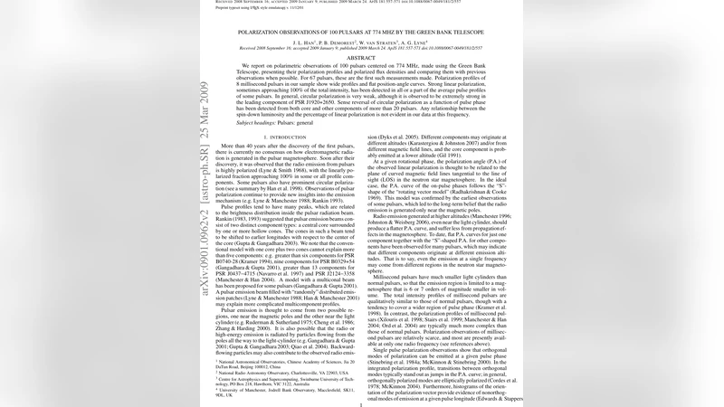 Polarization observations of 100 pulsars at 774 MHz by the Green Bank   Telescope