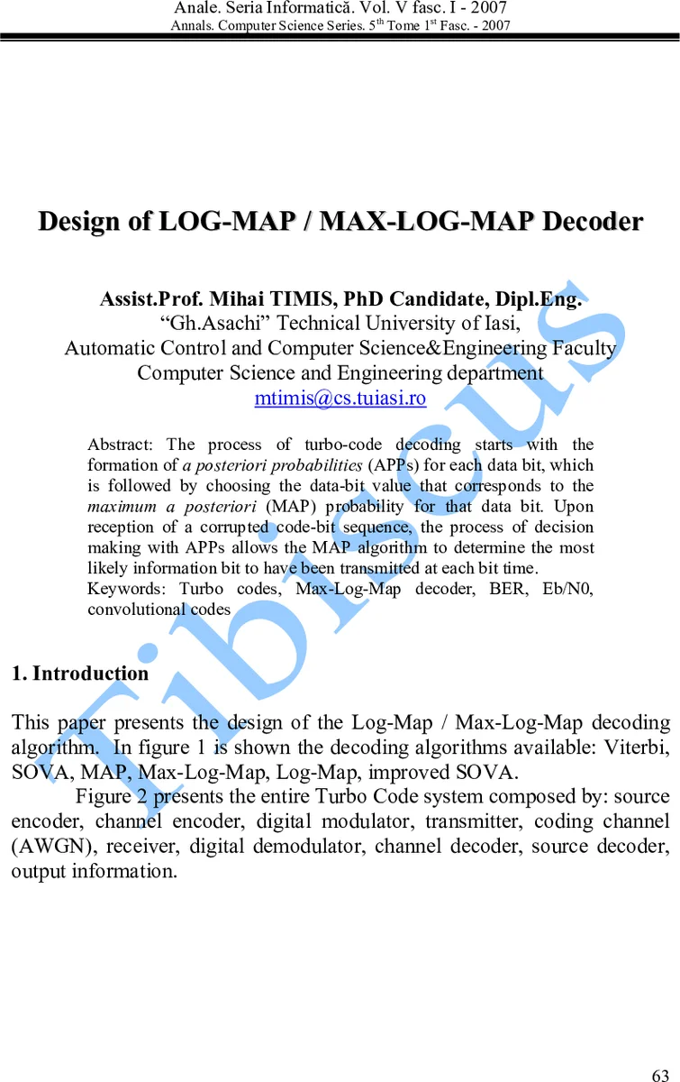 Design of Log-Map / Max-Log-Map Decoder
