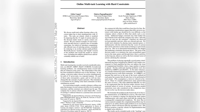 Online Multi-task Learning with Hard Constraints