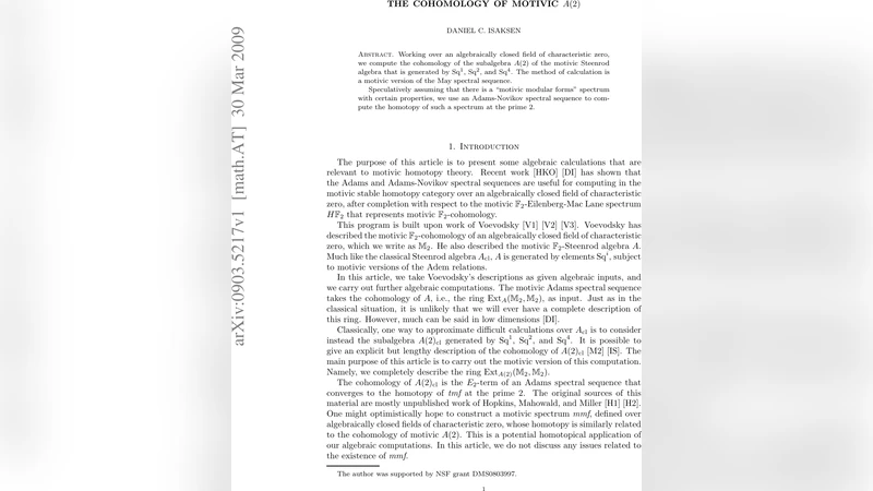 The cohomology of motivic A(2)