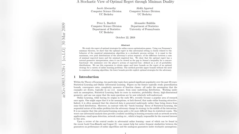 A Stochastic View of Optimal Regret through Minimax Duality