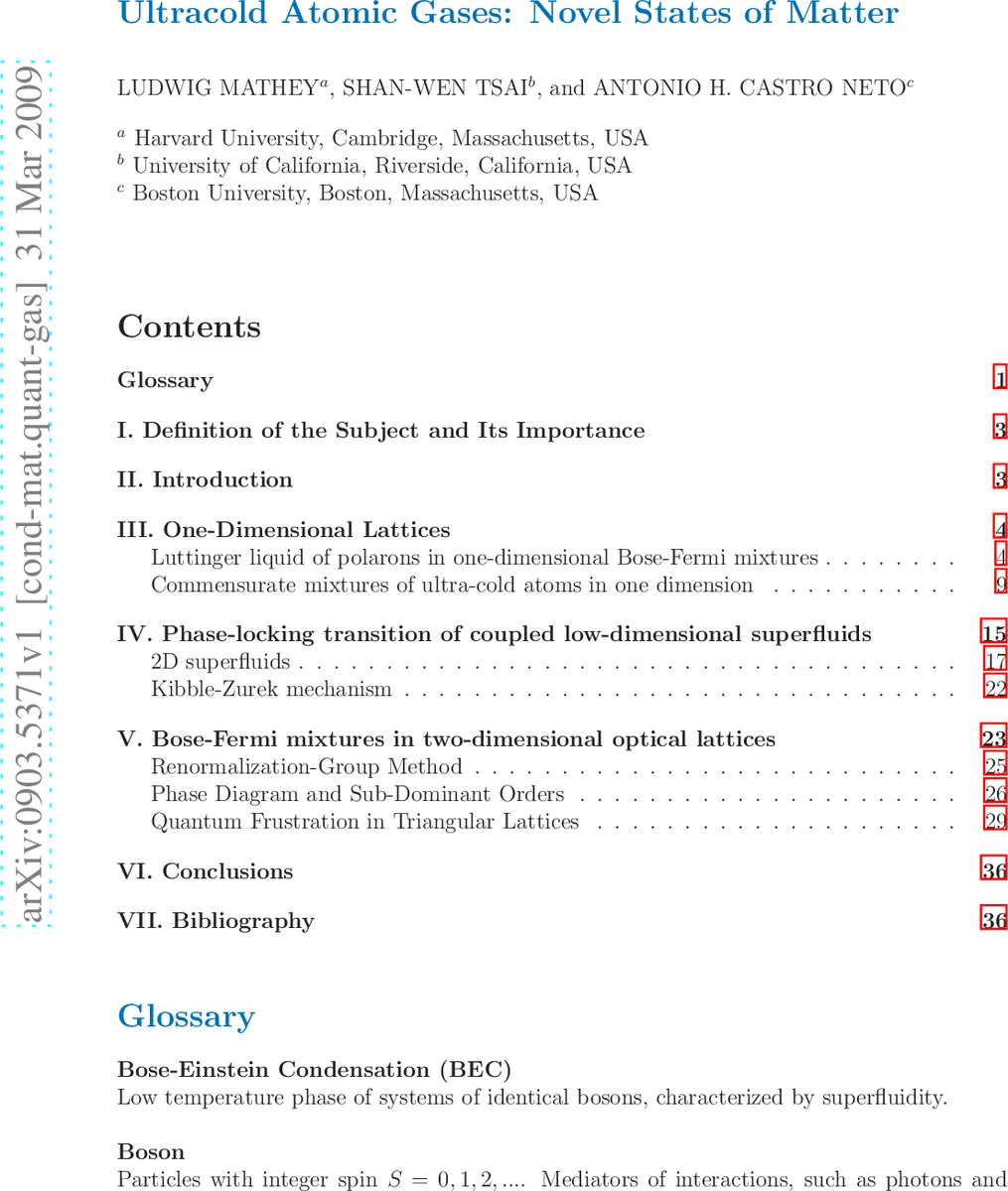 Ultracold Atomic Gases: Novel States of Matter