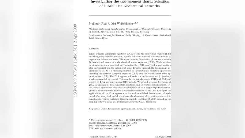 Investigating the two-moment characterisation of subcellular biochemical   networks