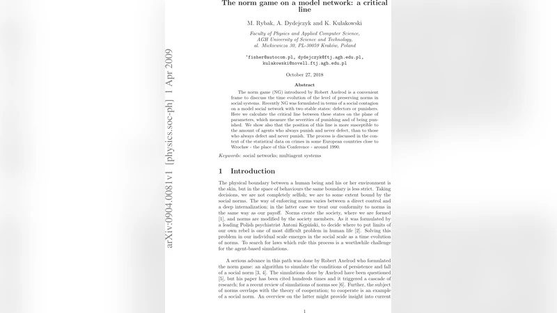 The norm game on a model network: a critical line