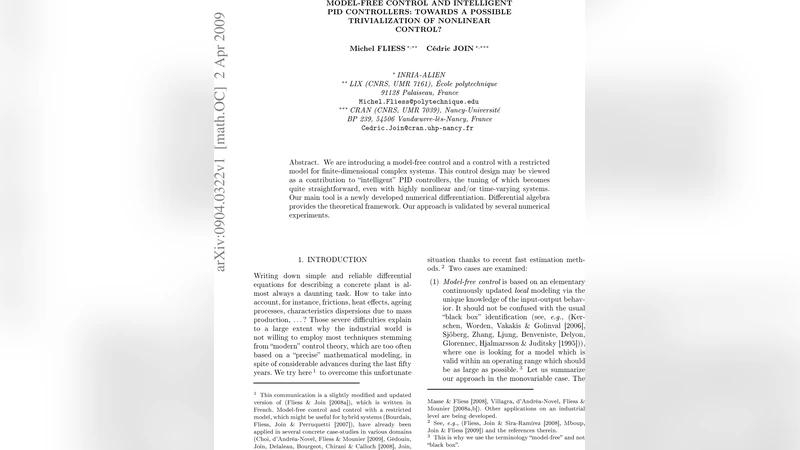 Model-free control and intelligent PID controllers: towards a possible   trivialization of nonlinear control?