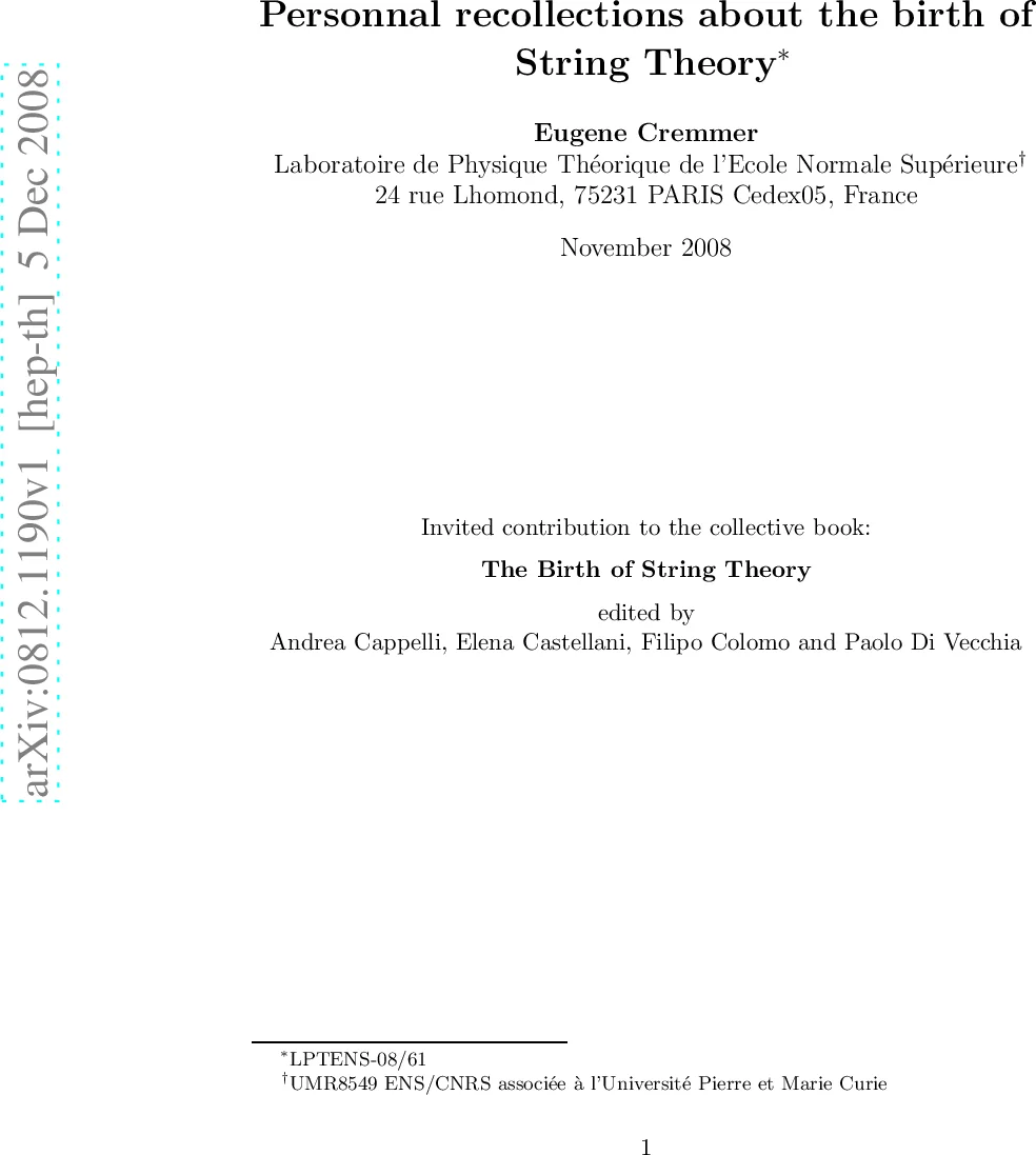 Personnal recollections about the birth of string theory