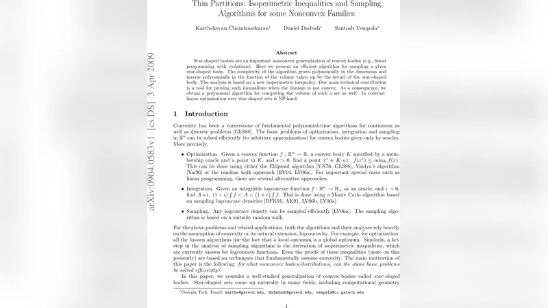 Thin Partitions: Isoperimetric Inequalities and Sampling Algorithms for   some Nonconvex Families