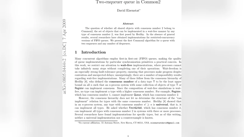 Two-enqueuer queue in Common2