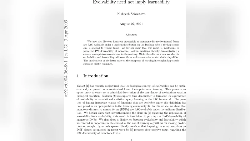 Evolvability need not imply learnability