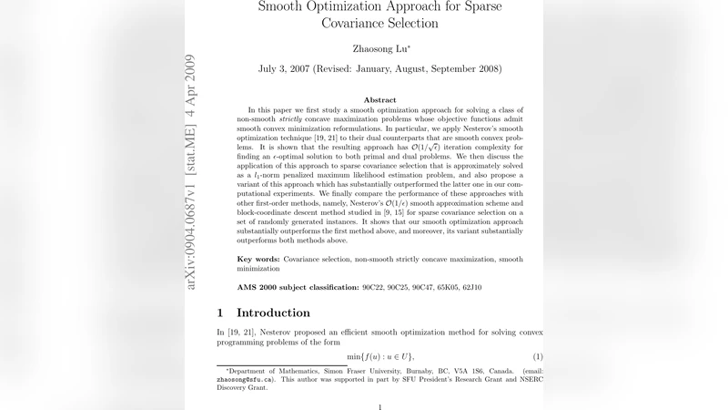 Smooth Optimization Approach for Sparse Covariance Selection