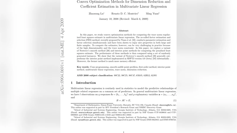 Convex Optimization Methods for Dimension Reduction and Coefficient   Estimation in Multivariate Linear Regression