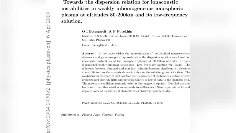 Towards the dispersion relation for ionacoustic instabilities in weakly   inhomogeneous ionospheric plasma at altitudes 80-200km and its low-frequency   solution