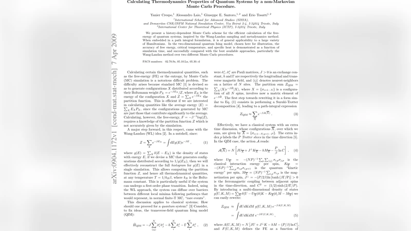 Calculating Thermodynamics Properties of Quantum Systems by a   non-Markovian Monte Carlo Procedure