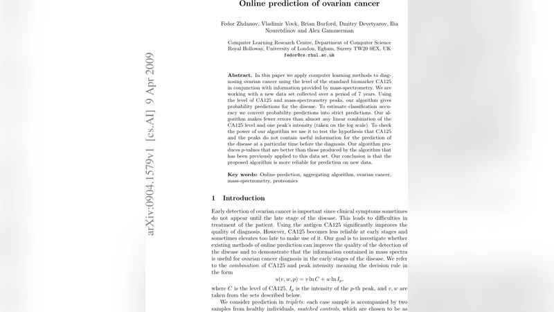 Online prediction of ovarian cancer
