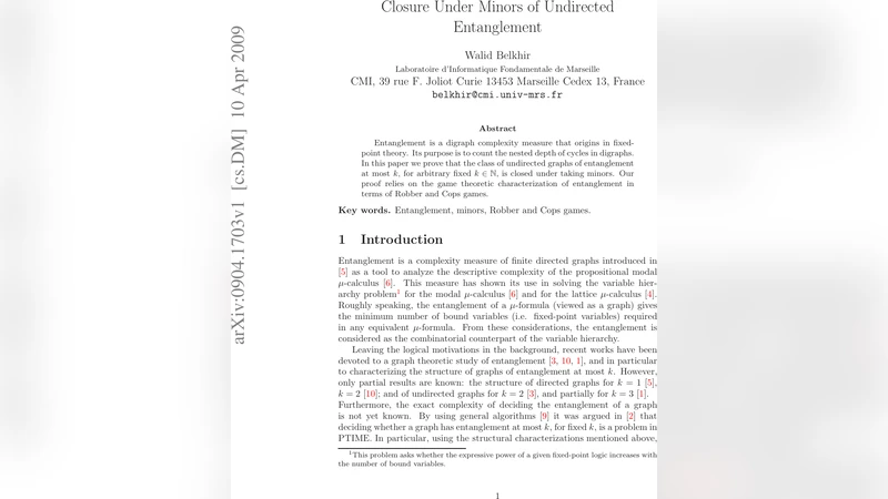 Closure Under Minors of Undirected Entanglement