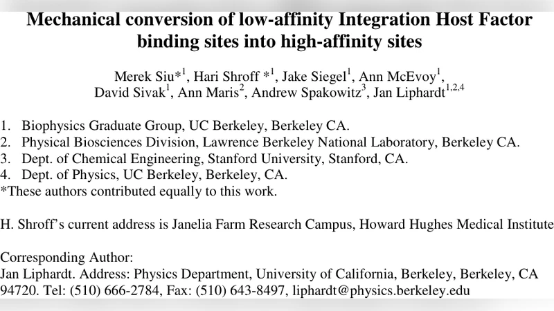Mechanical conversion of low-affinity Integration Host Factor binding   sites into high-affinity sites