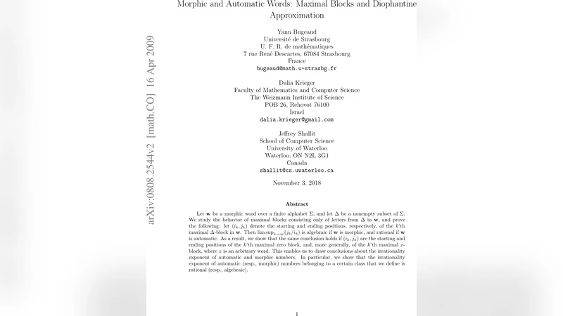 Morphic and Automatic Words: Maximal Blocks and Diophantine   Approximation