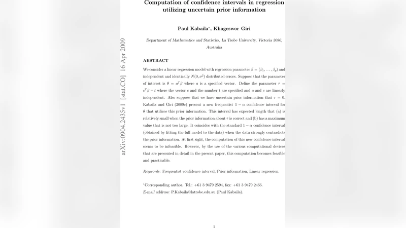 Computation of confidence intervals in regression utilizing uncertain   prior information
